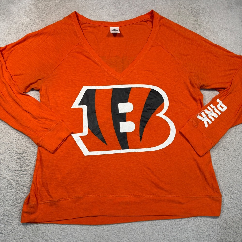 PINK Victoria's Secret Bengals Top Women L Orange Long Sleeve V-Neck NFL 2010s